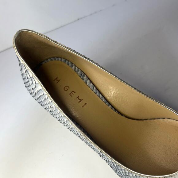 M. Gemi Lustro Snakeskin Block Heel Light Grey Blue Almond Toe Heels IT 36 US 6 - Picture 8 of 9